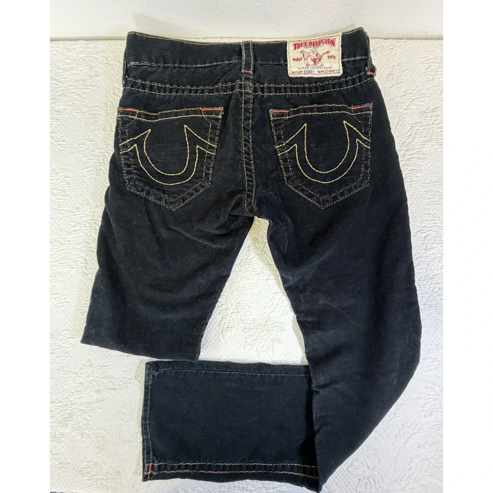 True Religion Bobby Super T Vintage Corduroy Jeans Black Row 30. Seat 33 USA Y2K